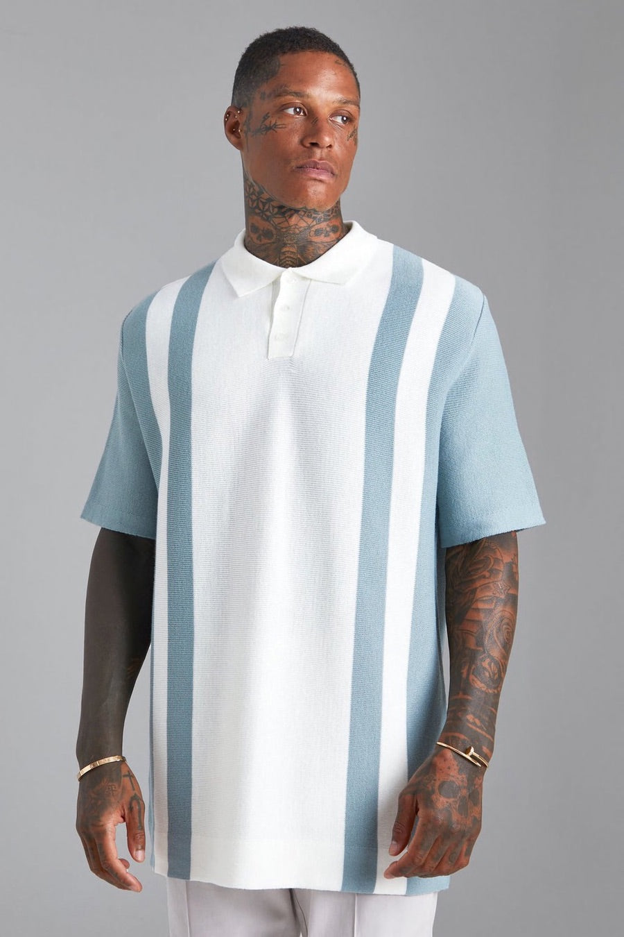 BOOHOOMAN OVERSIZED KNITTED COLOURBLOCK POLO