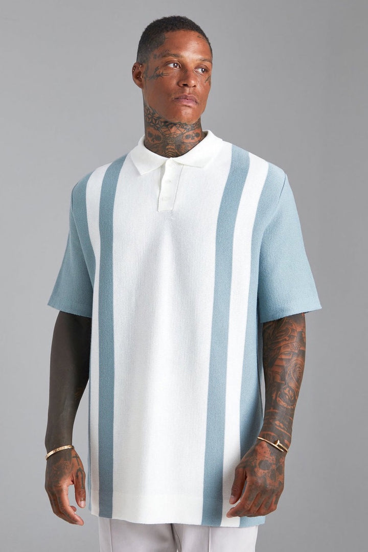 BOOHOOMAN OVERSIZED KNITTED COLOURBLOCK POLO