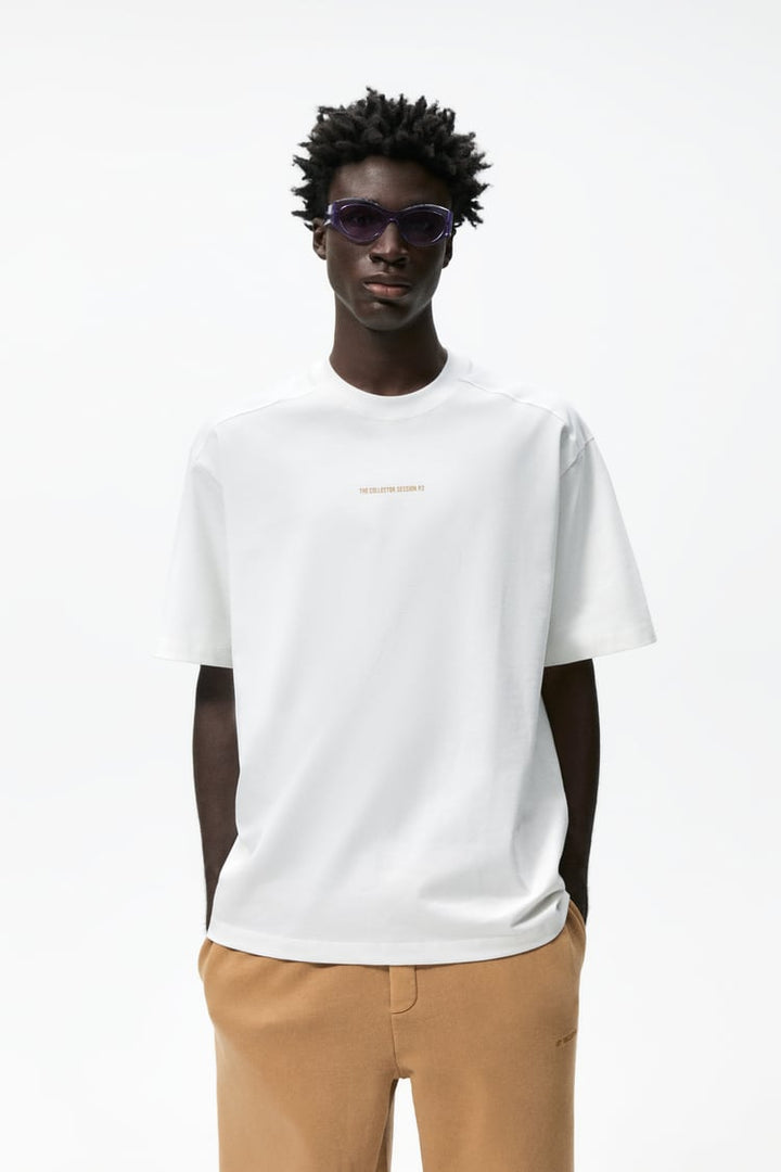 Zara heavyweight slogan t-shirt in white