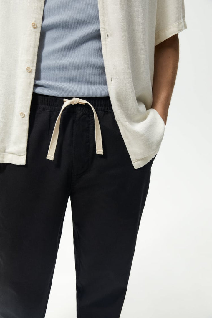 ZARA COTTON LINEN BLEND JOGGER-WAIST PANTS