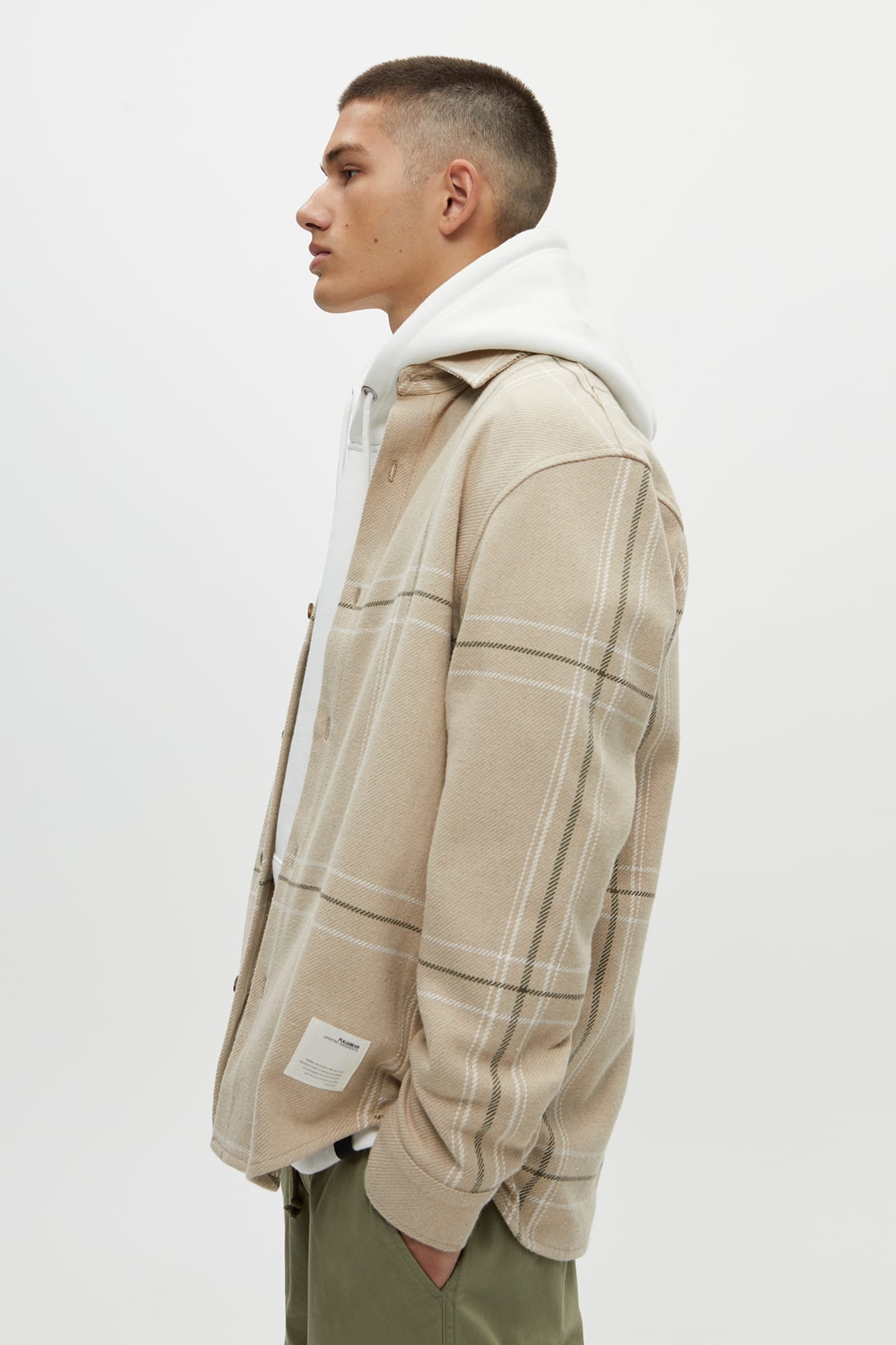 Pull&Bear lightweight check overshirt in taupe