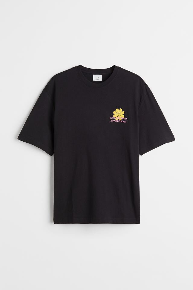 H&M Flower Motif Backprint Tshirt in blackN Garmisland