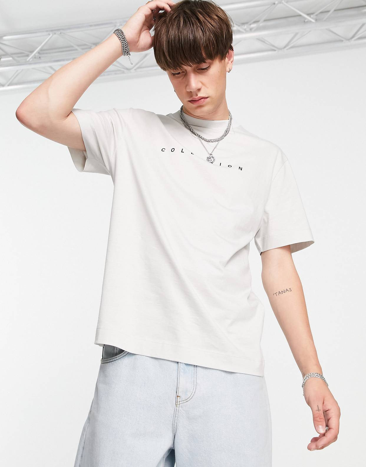 COLLUSION logo t-shirt in light grey