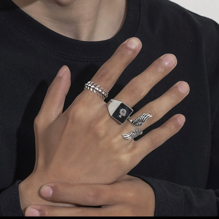 3pcs/set Angel Wings Fishbone Pattern Rings Opening Adjustable Ring Set