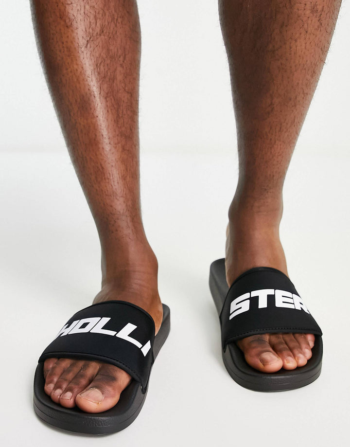 HOLLISTER Slides in Black with reflective logo