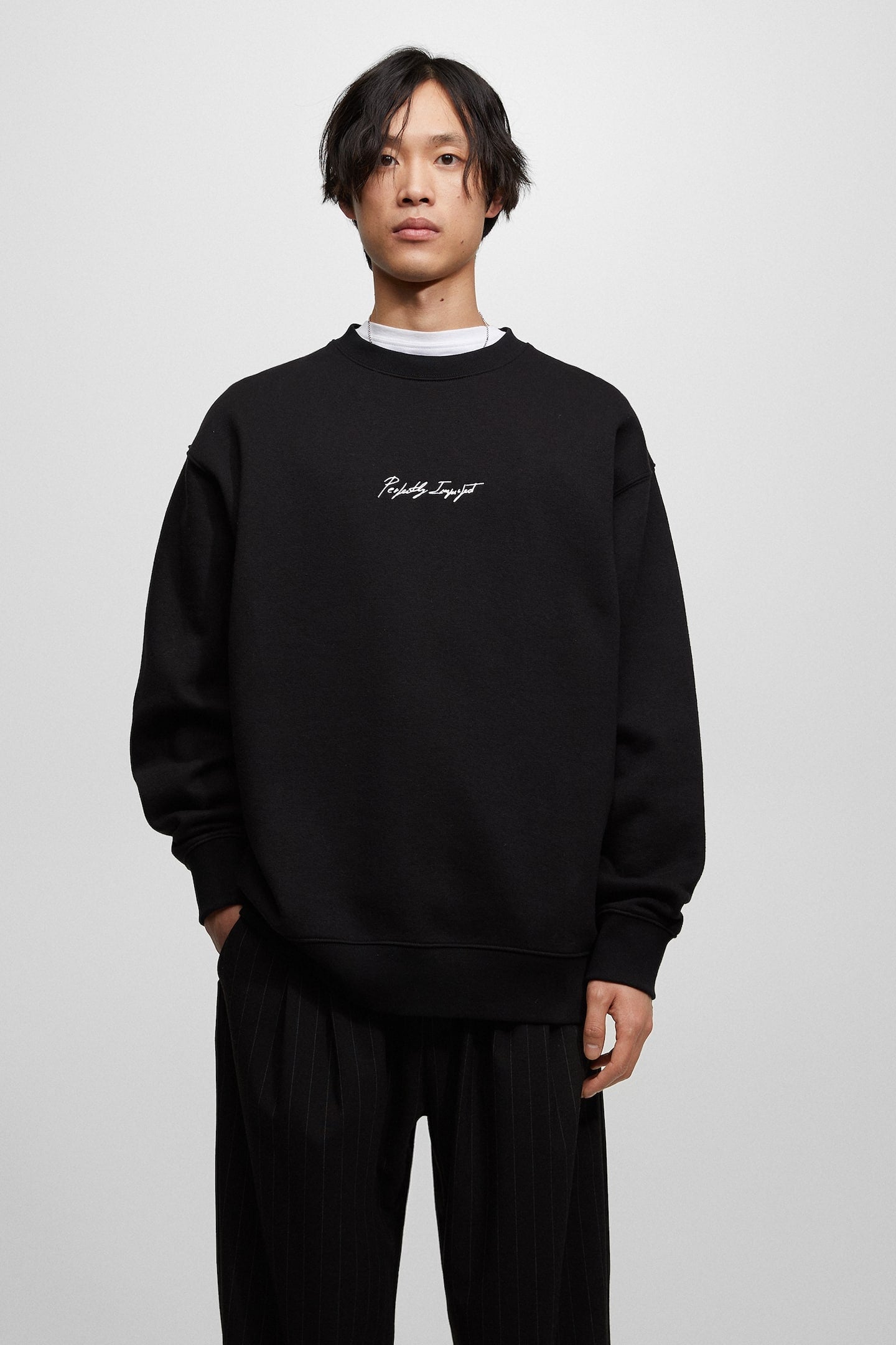 Pull&Bear black hoodie with embroidered slogan