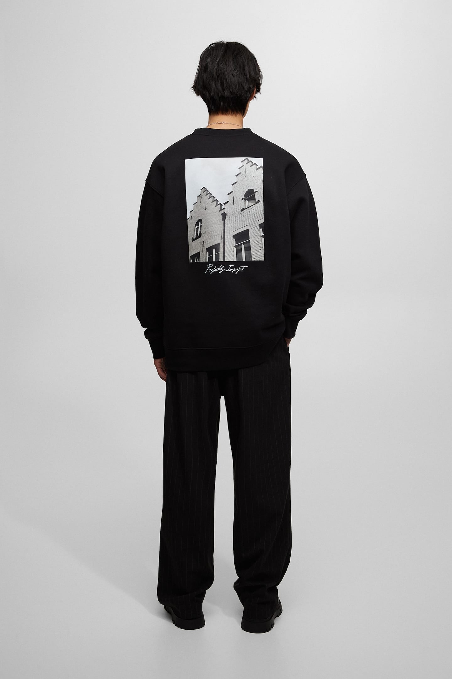 Pull&Bear black hoodie with embroidered slogan