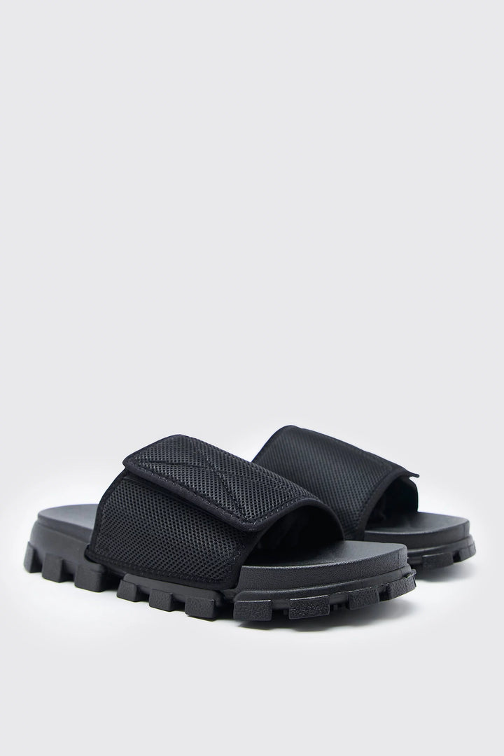 Boohooman Webbed Chunky Slider Black