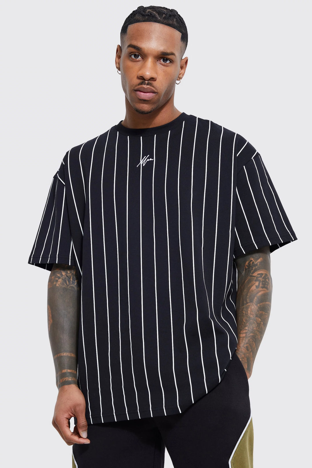 BOOHOOMAN OVERSIZED HEAVYWEIGHT STRIPE MAN T-SHIRT