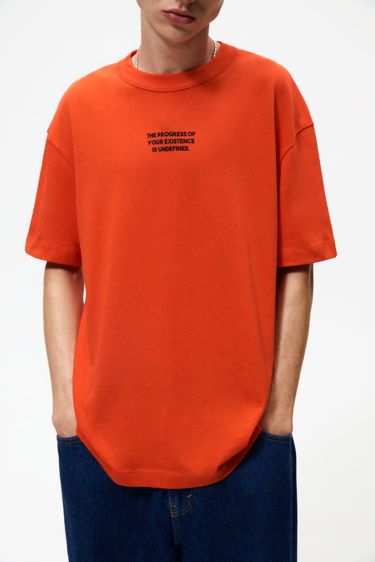 ZARA PRINTED KNIT T-SHIRT IN ORANGE