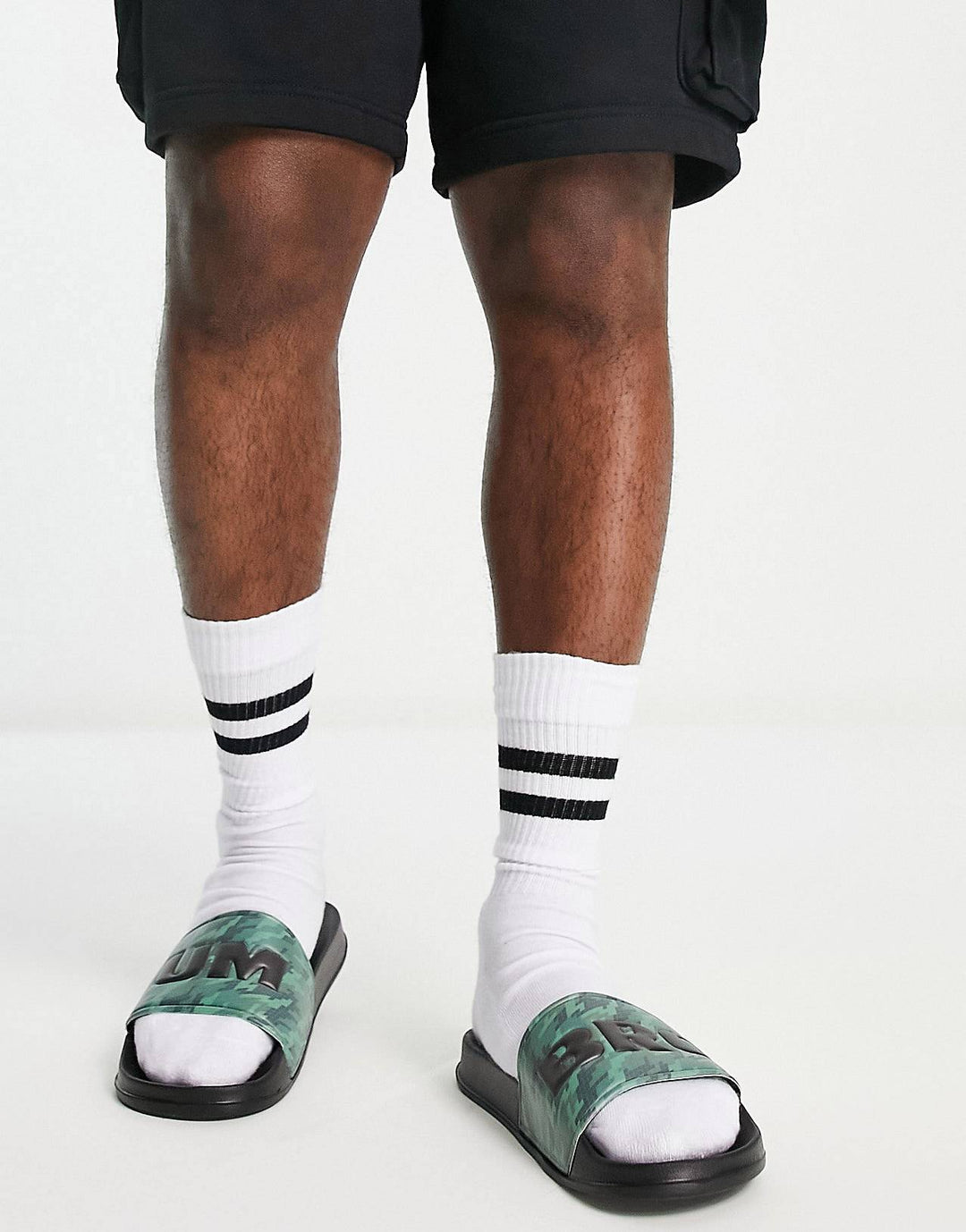 Umbro graphic sliders in green and black camo