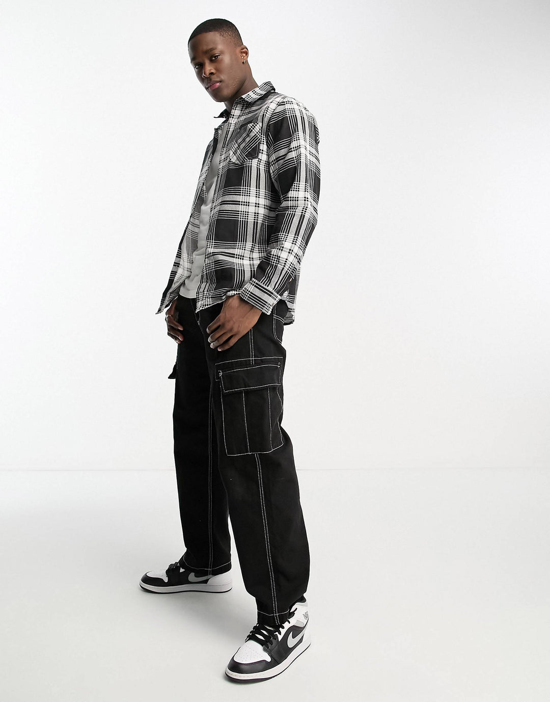 Brave Soul cotton check shirt in black & white