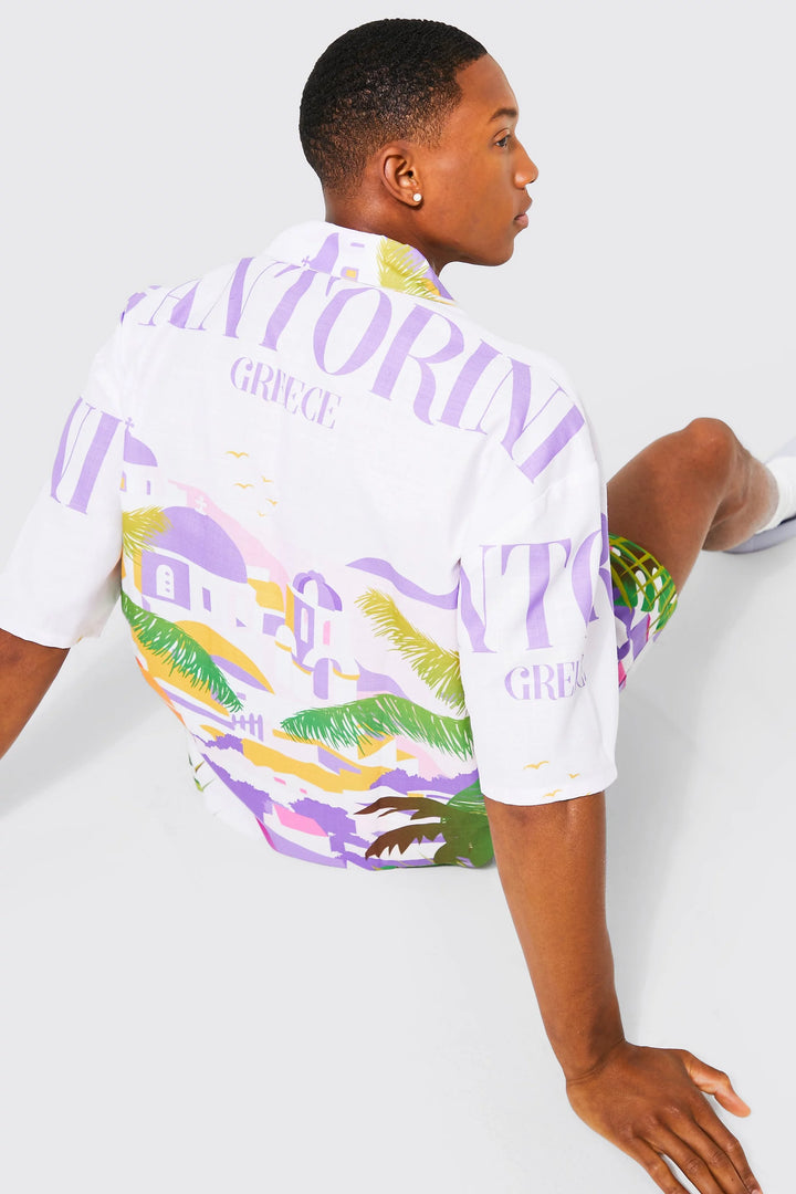 BOOHOOMAN OVERSIZED BOXY SLUB PALM SHIRT AND SHORTS