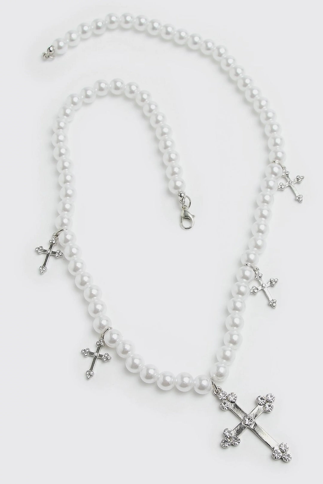 Boohooman Multi Cross Pendant Pearl Necklace White