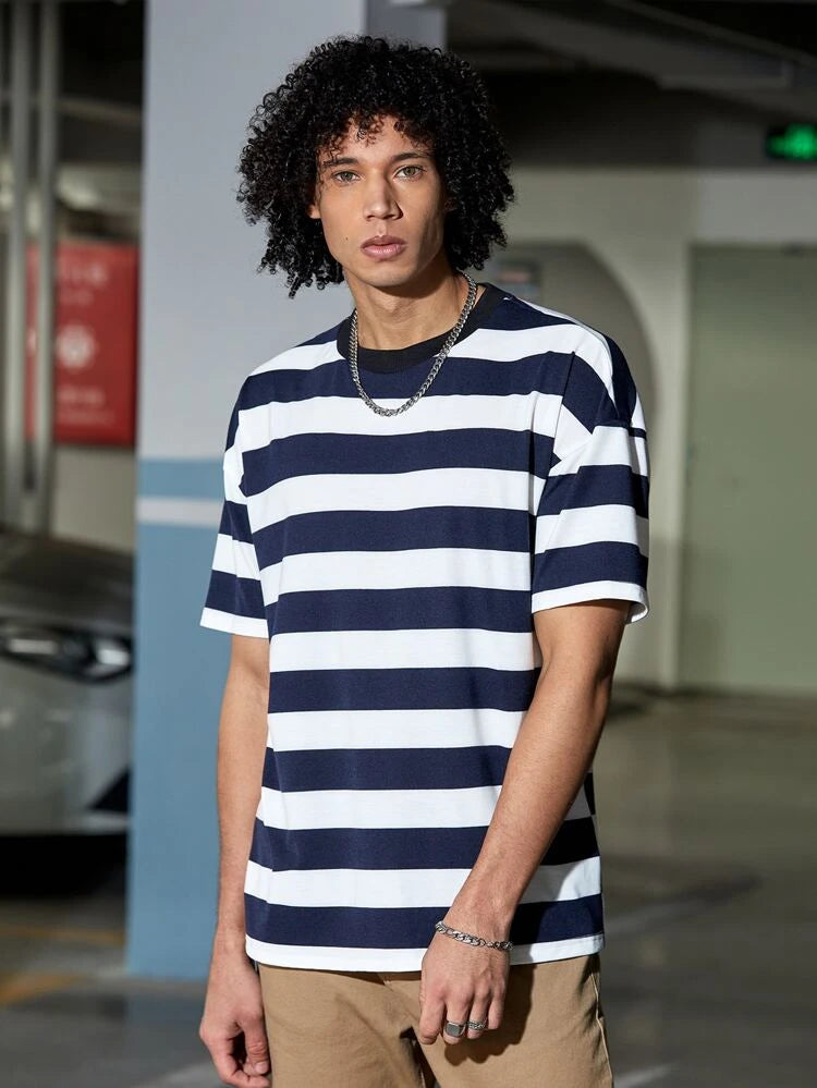 Garag3 basic block striped T-shirt in navy/white