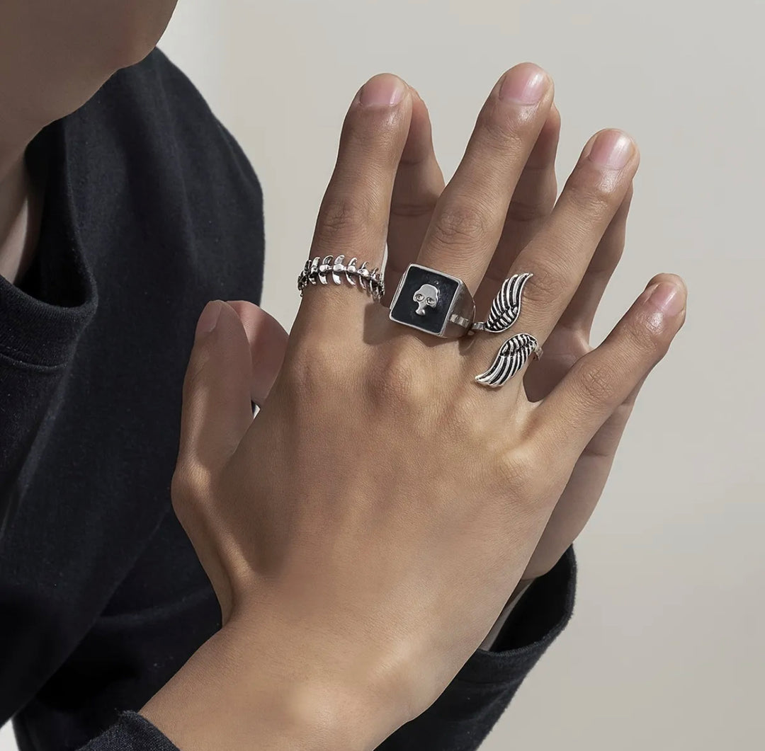 3pcs/set Angel Wings Fishbone Pattern Rings Opening Adjustable Ring Set