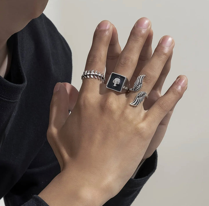 3pcs/set Angel Wings Fishbone Pattern Rings Opening Adjustable Ring Set