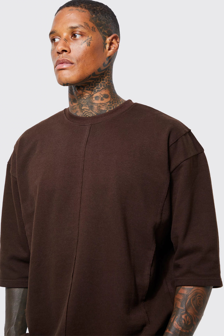 BOOHOOMAN OVERSIZED HEAVYWEIGHT RAW SEAM SWEATSHIRT