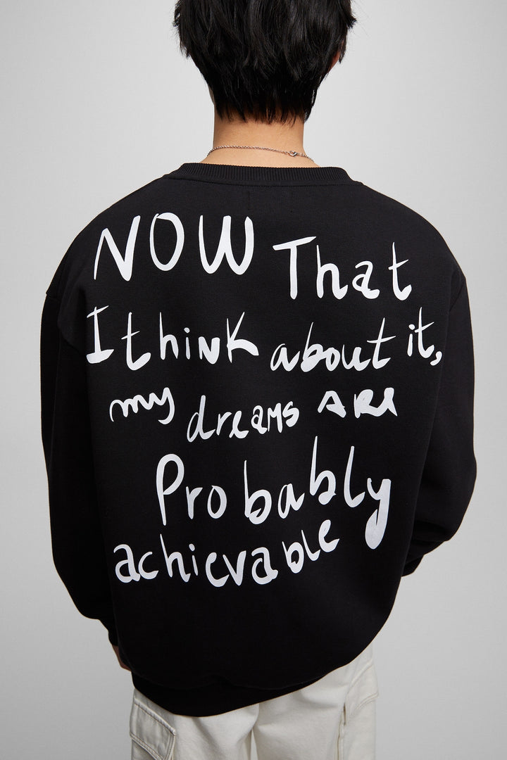 Pull&Bear text sweatshirt in black