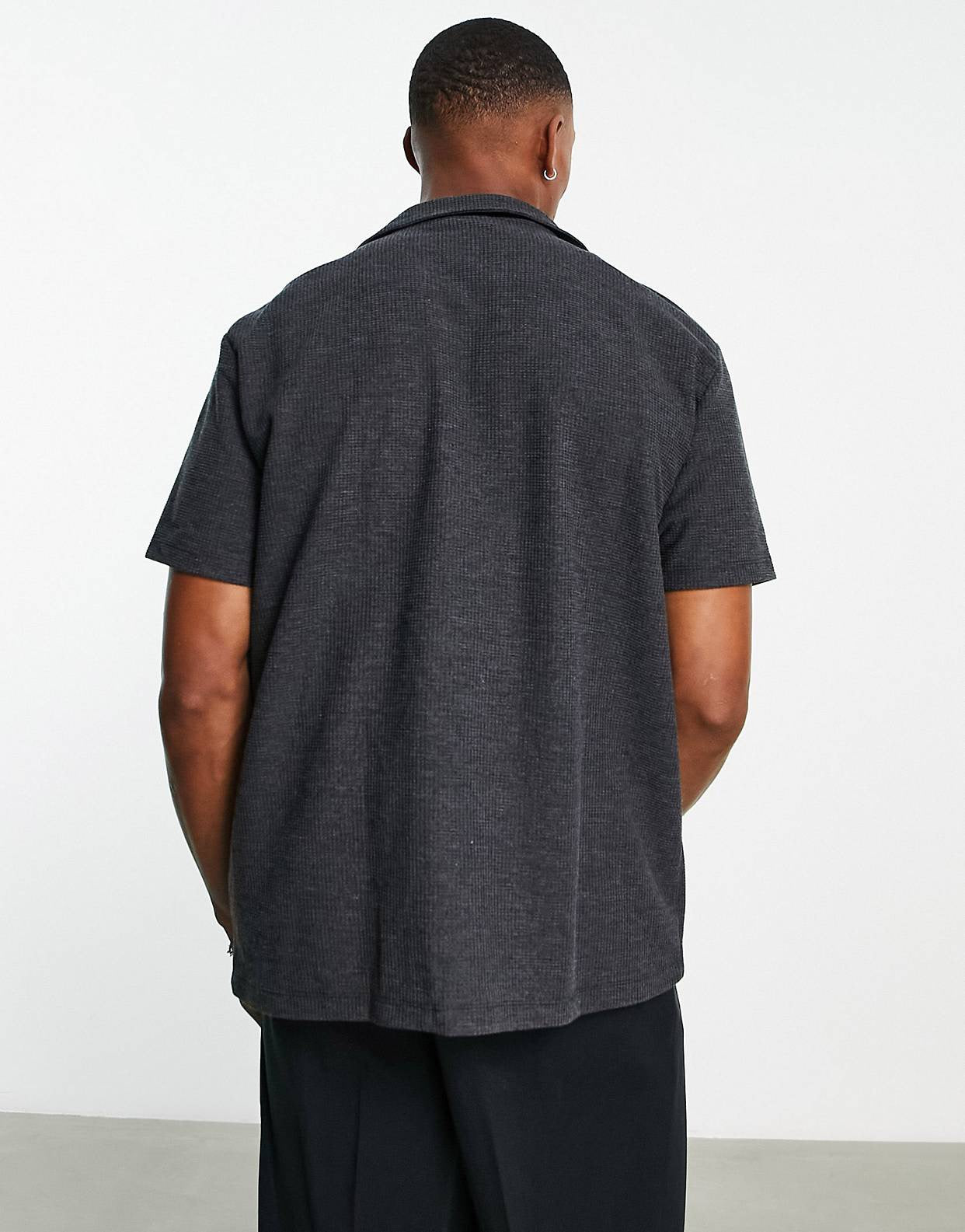ASOS DESIGN relaxed heavyweight waffle shirt in black