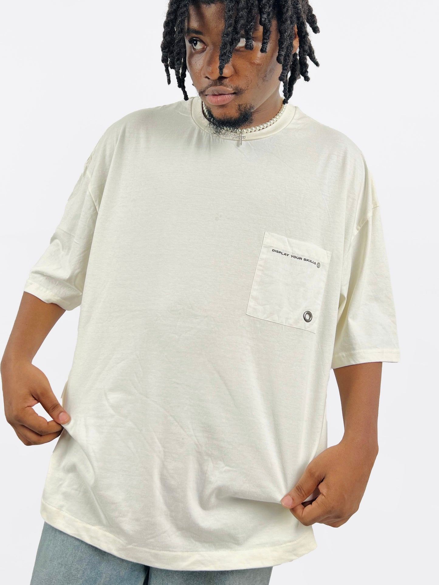 C&A Oversized pocket print T-shirt in off white