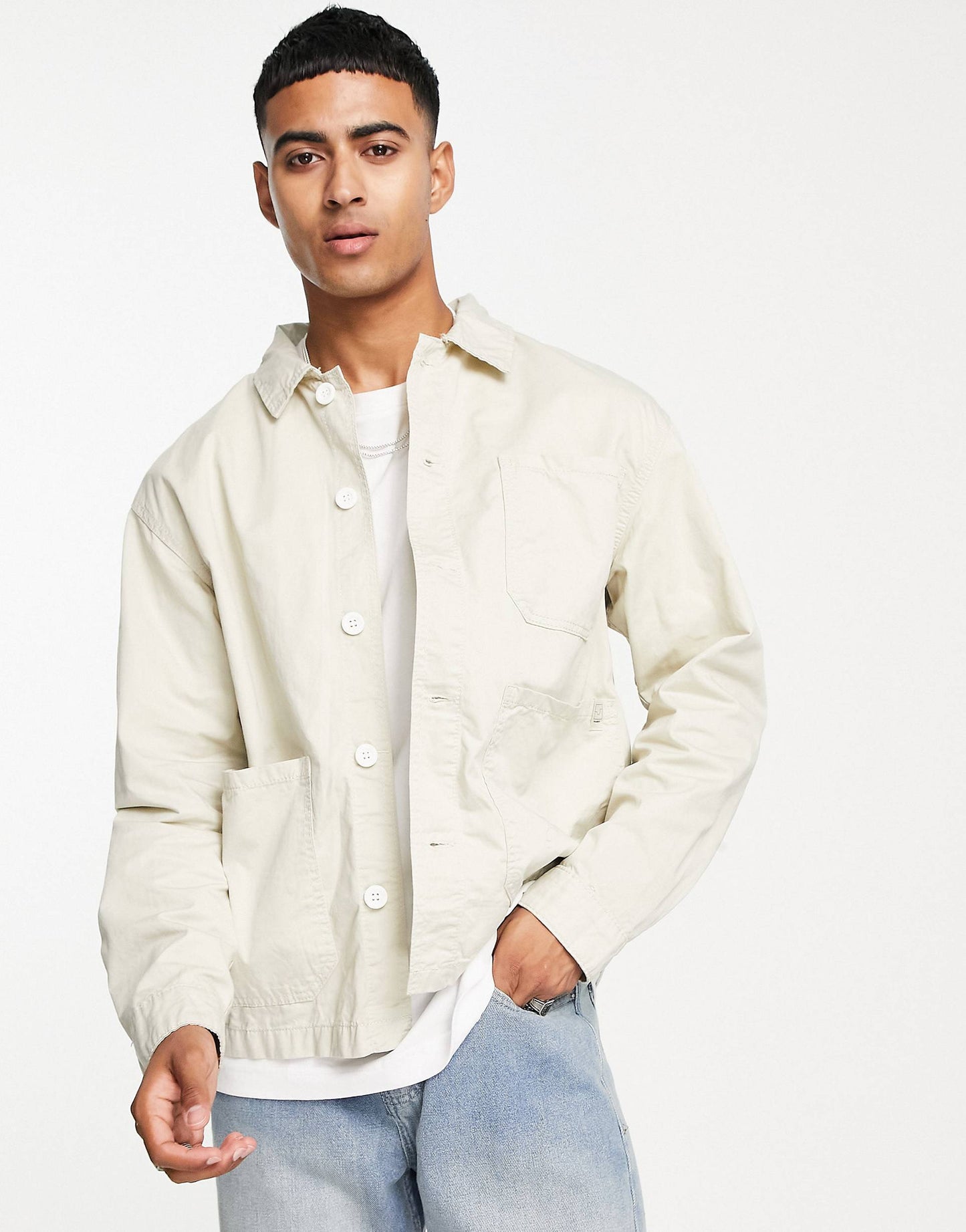 PULL&BEAR Overshirt in relaxed fit ecru