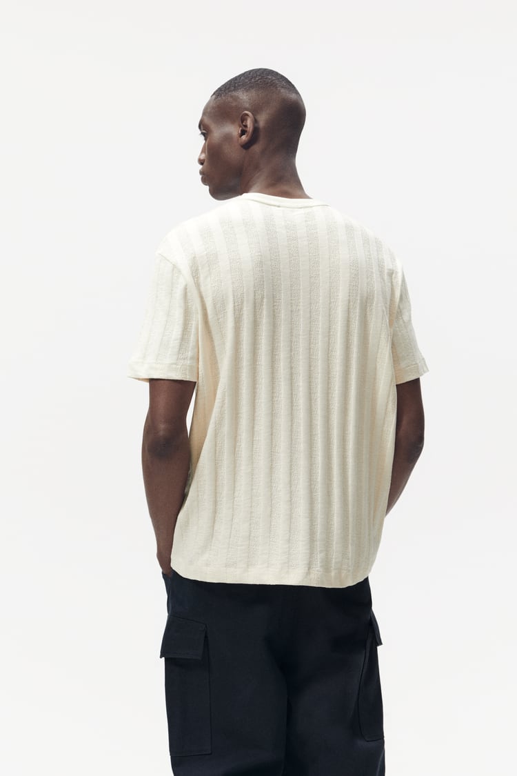 ZARA TEXTURED PATCHWORK T-SHIRT IN NEUTRAL