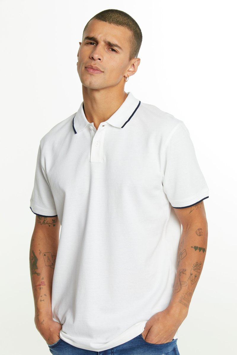 FSBN slim fit polo shirt with collar detail in white