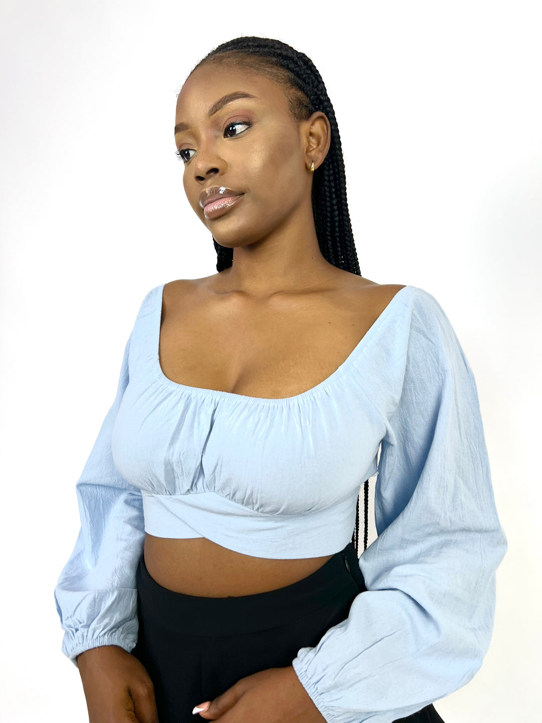 Ruched Knot Back Crop Blouse