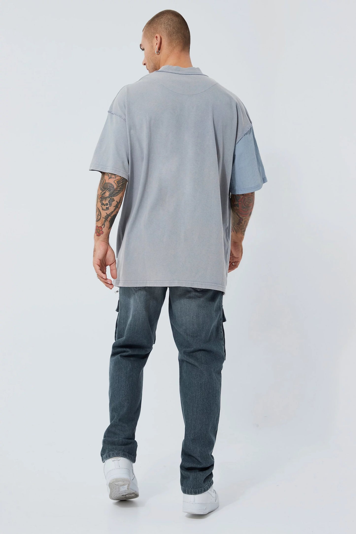 BOOHOOMAN OVERSIZED WOVEN PANEL DETAIL WASHED T-SHIRT