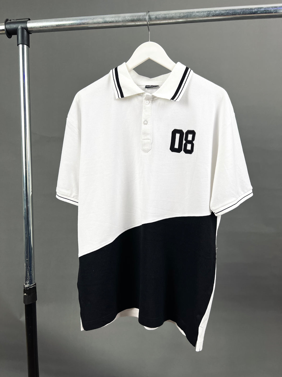 Influx Colorblock polo shirt in white/black