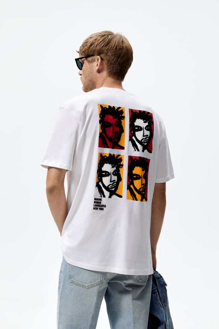 ZARA © ÓSCAR MARINÉ GRAPHIC T-SHIRT IN WHITE