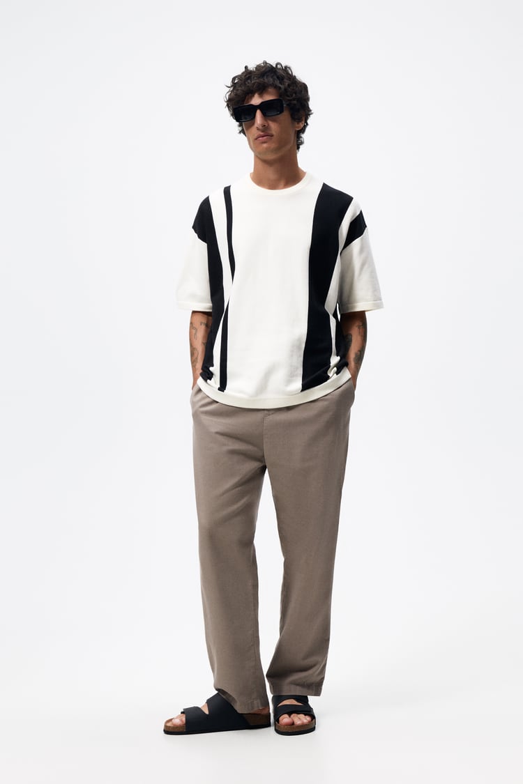 ZARA VERTICAL KNIT COLOUR BLOCK T-SHIRT