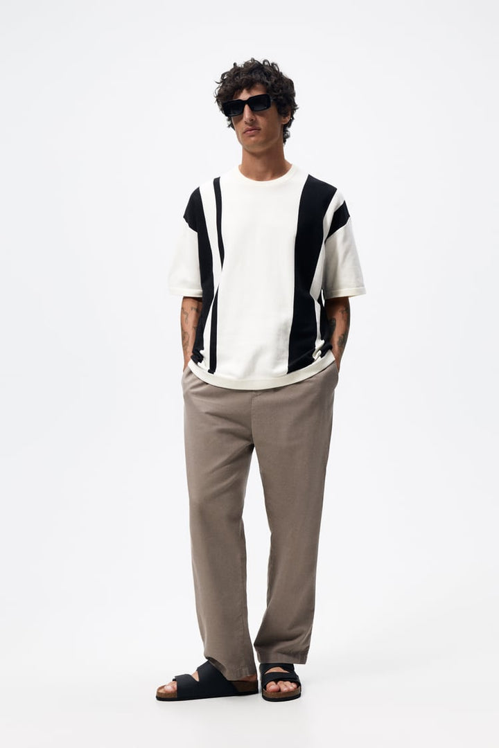 ZARA VERTICAL KNIT COLOUR BLOCK T-SHIRT