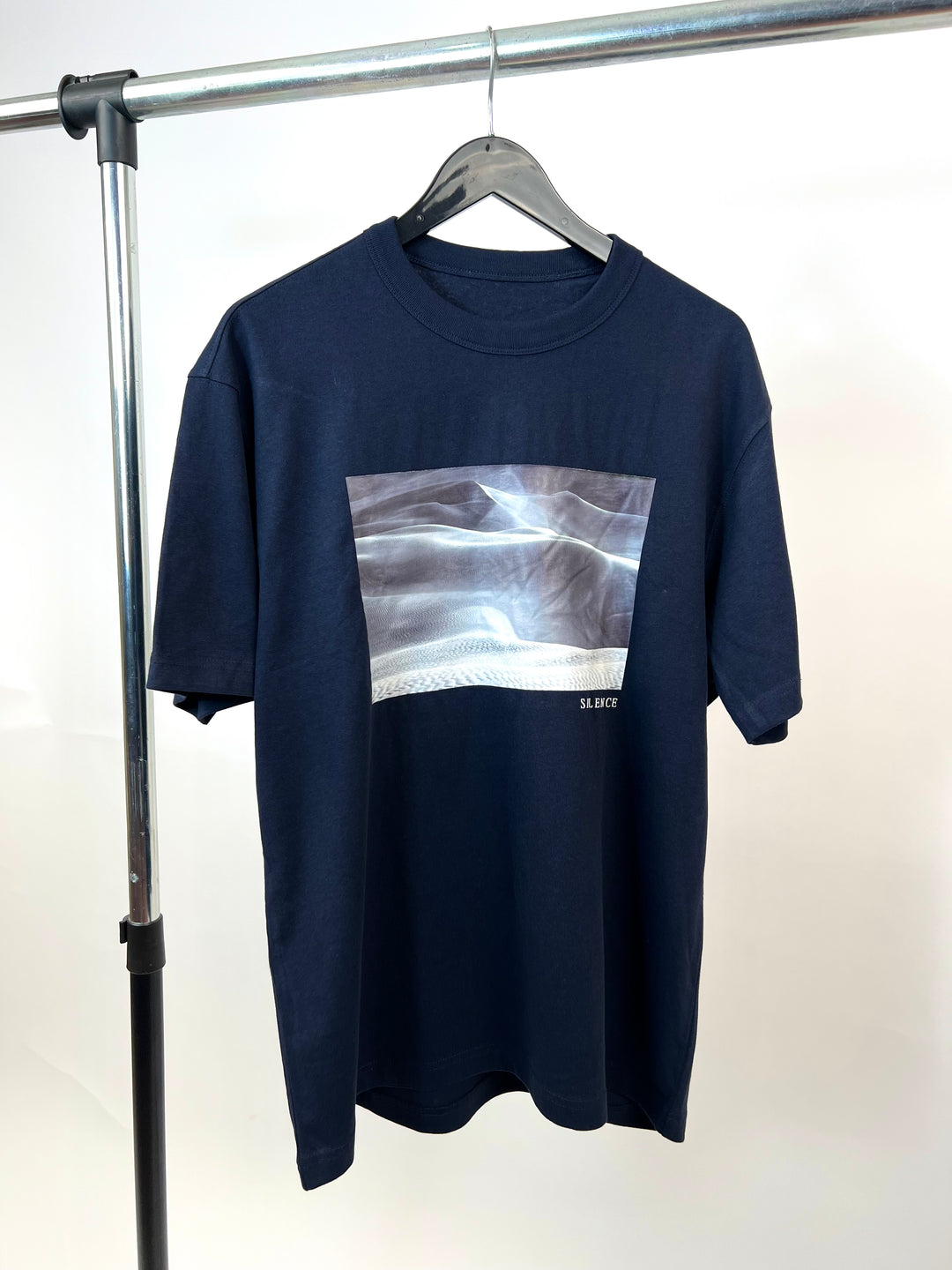 Silence front print T-shirt in navy