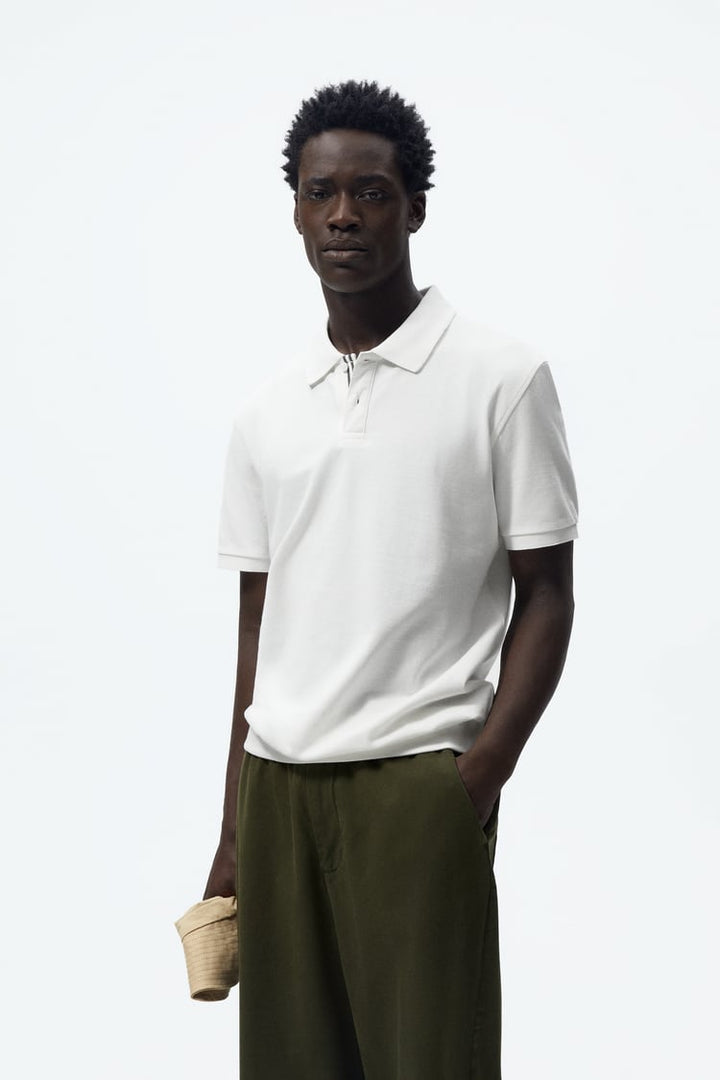 Zara textured polo shirt in white