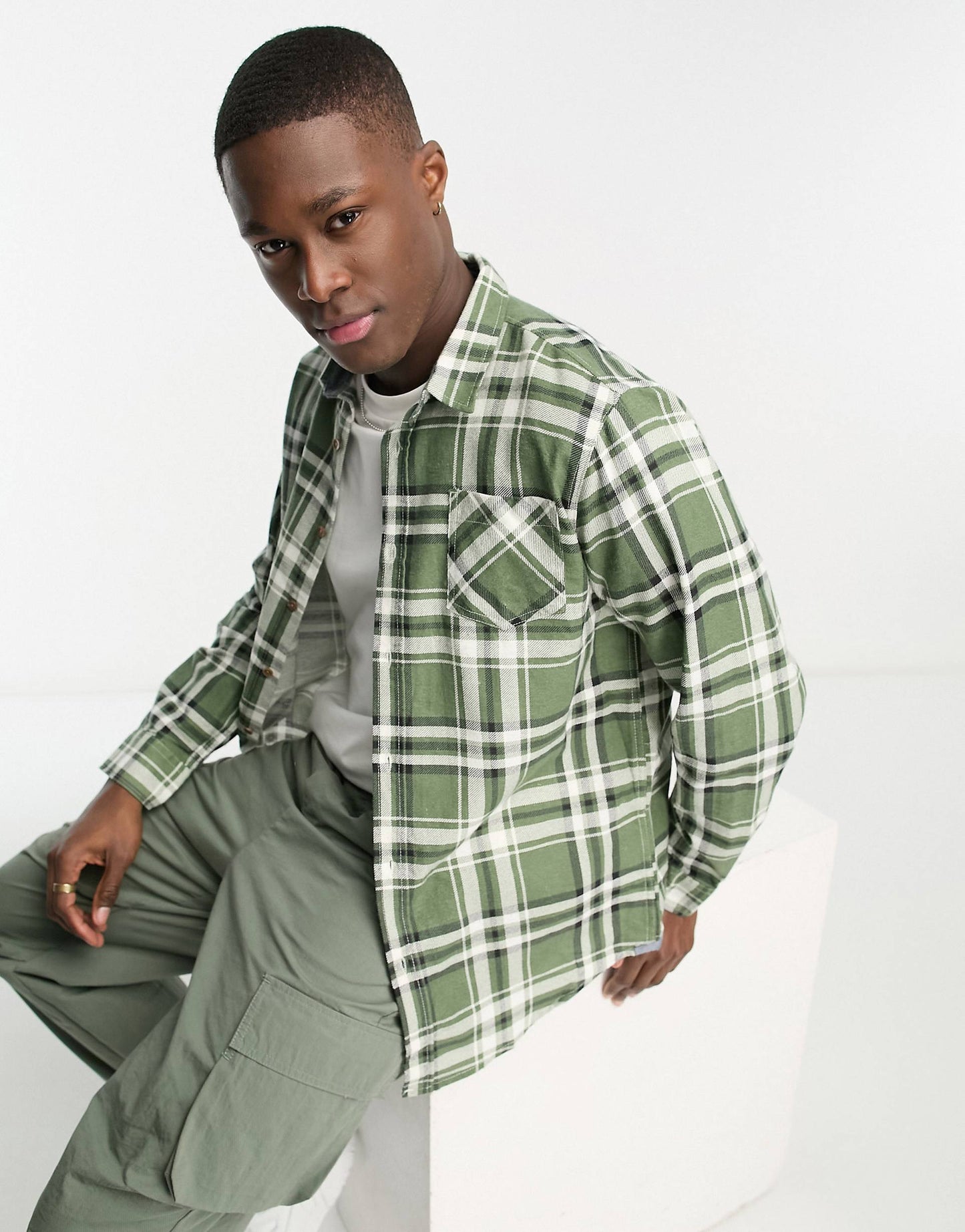 Brave Soul cotton check shirt in green