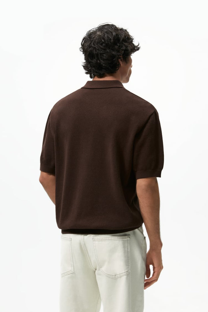 ZARA TEXTURED KNIT POLO IN BROWN