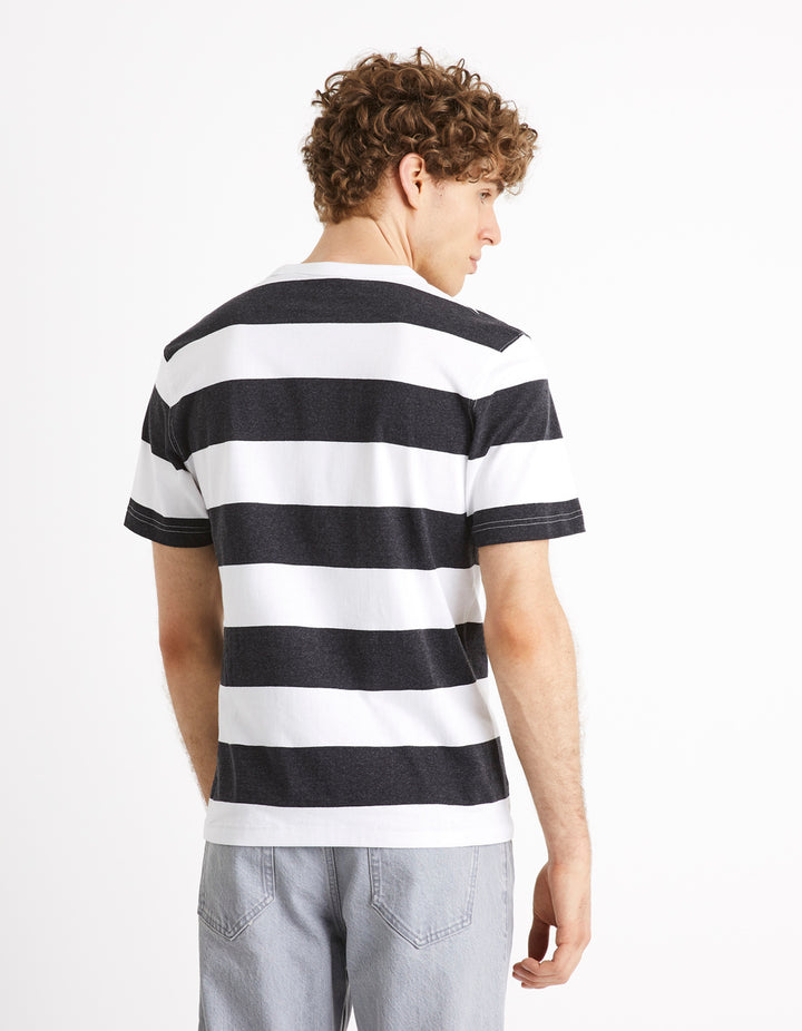 Celio Bar Striped T-shirt in Gray/White