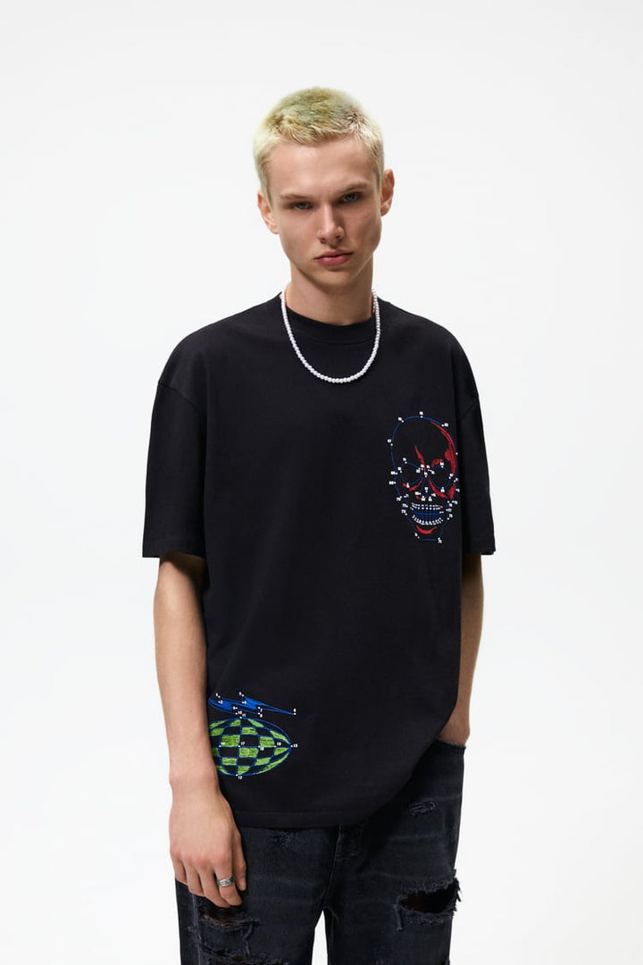 Zara skull print t-shirt in black