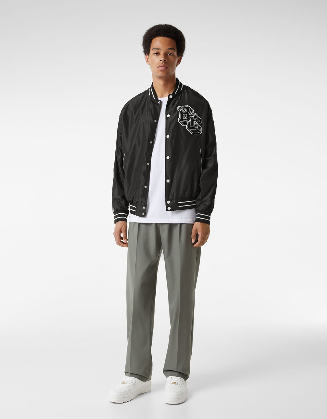 Bershka lightweight nylon effect varsity jacket