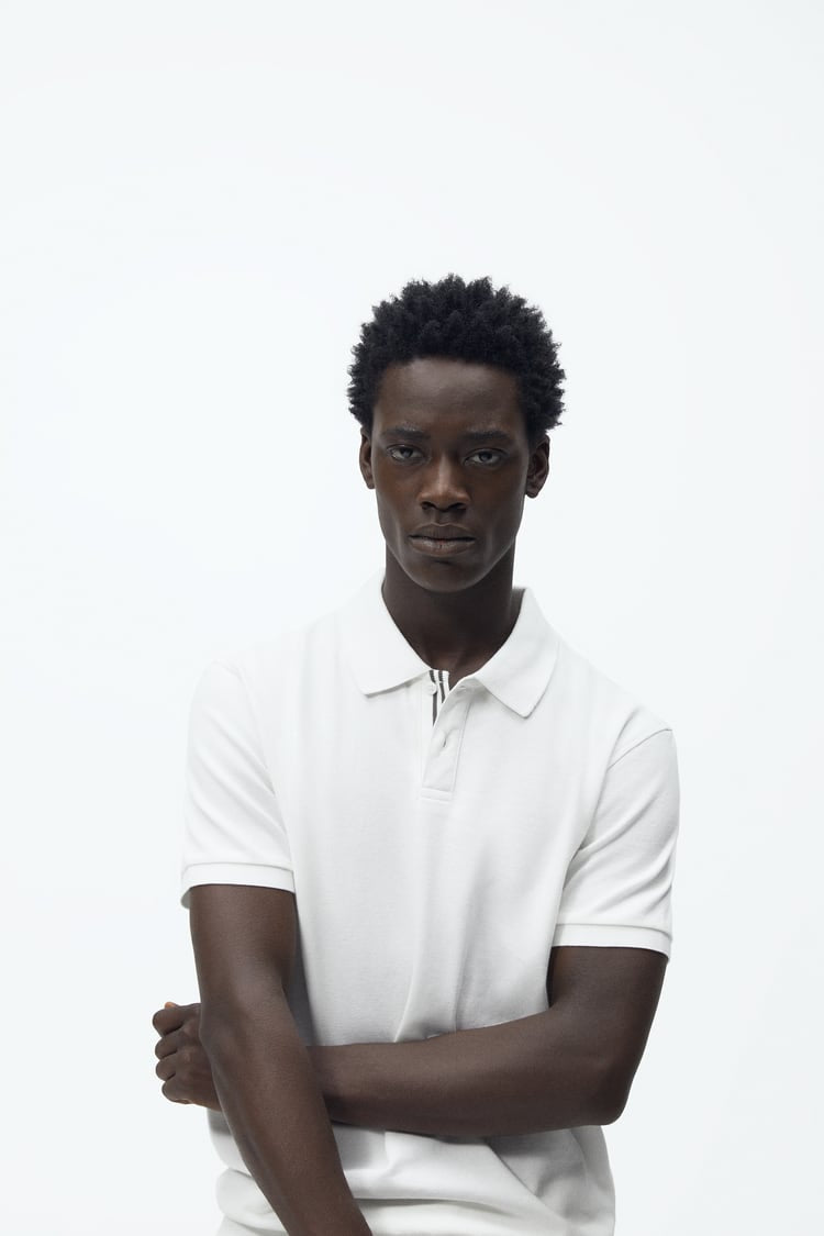 Zara textured polo shirt in white