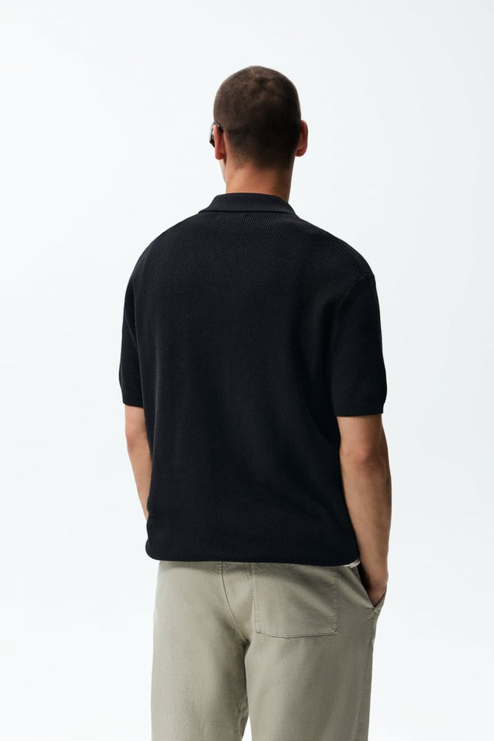 Zara zippered knit polo in black