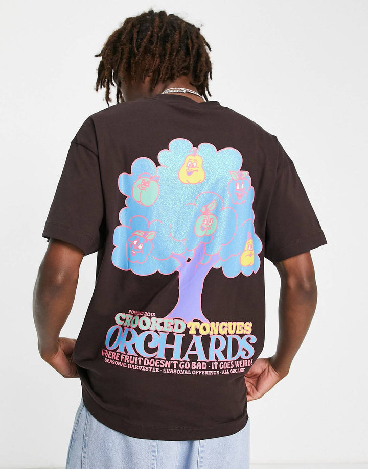 Crooked Tongues orchards graphic t-shirt in brown
