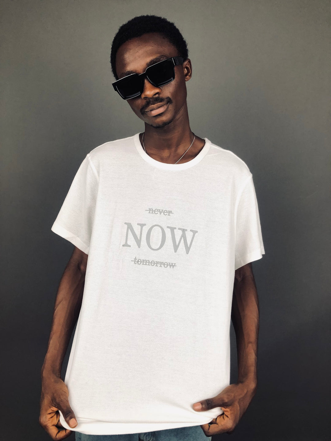 H&M NOW print T-shirt in white