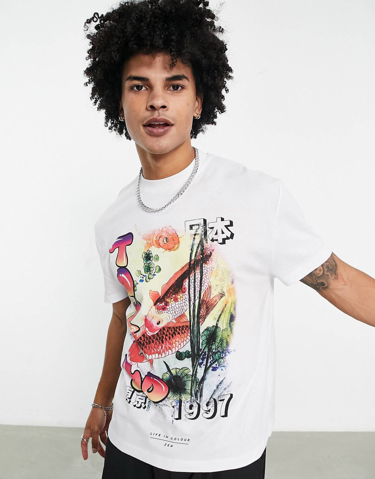 ASOS DESIGN relaxed t-shirt in white with koi fish front print