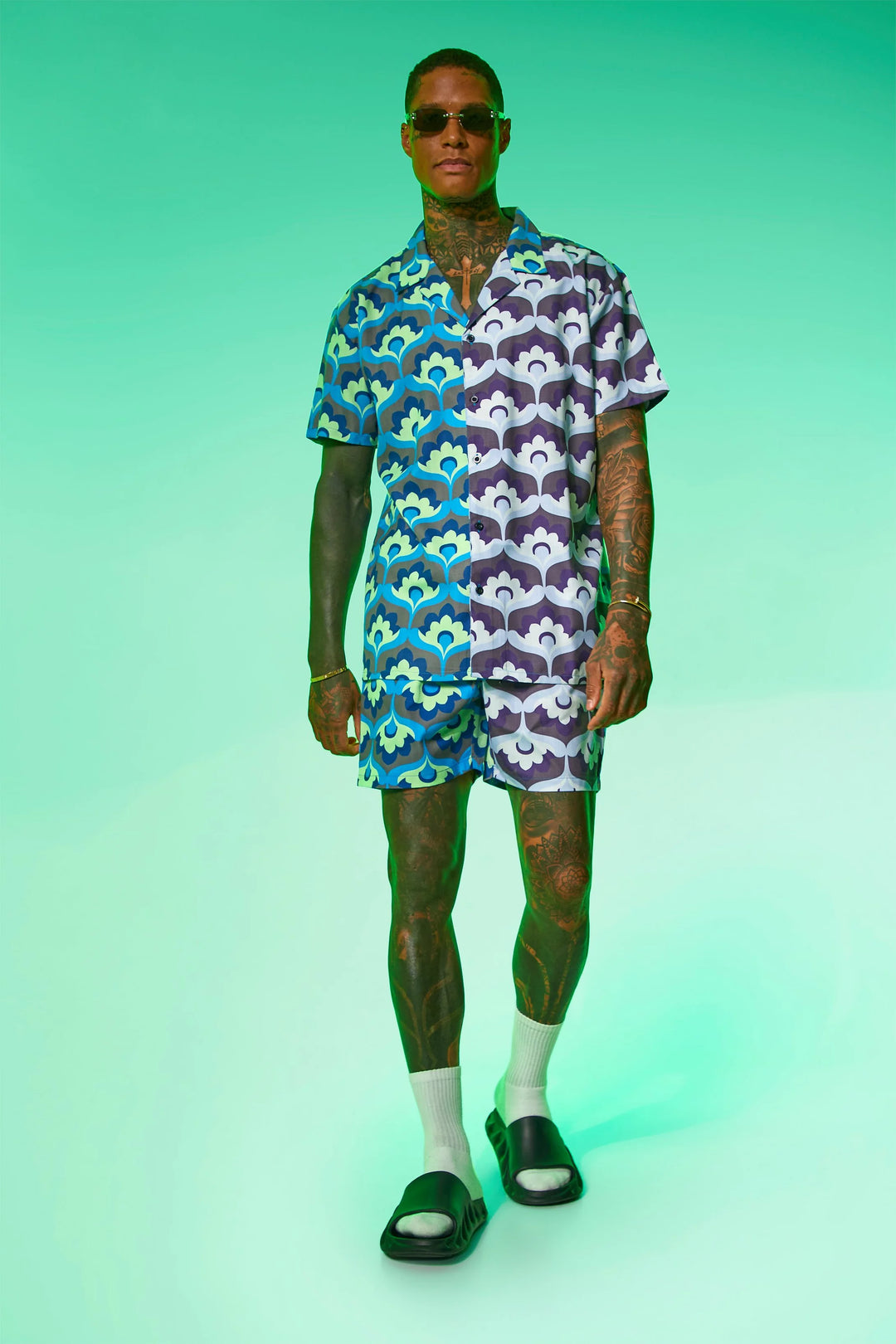 BOOHOOMAN OVERSIZED SLUB SPLICE GEO SHIRT