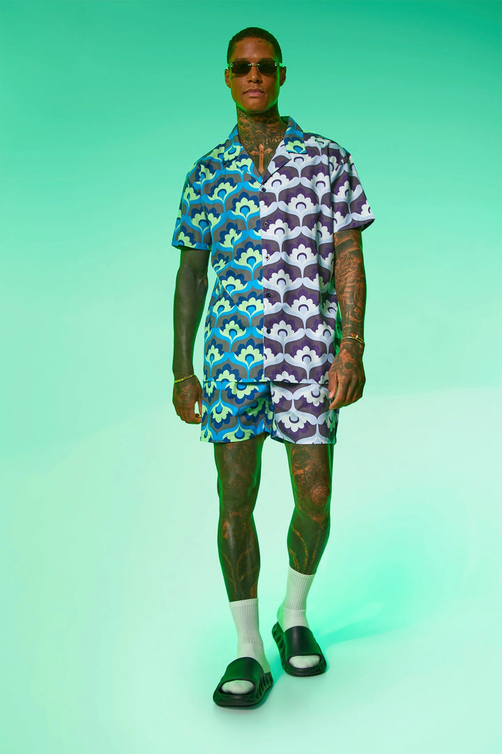 BOOHOOMAN OVERSIZED SLUB SPLICE GEO SHIRT