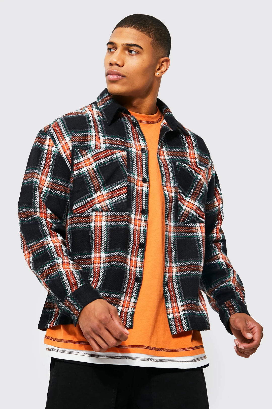 BOOHOOMAN BOXY CHECK SHIRT IN BLACK