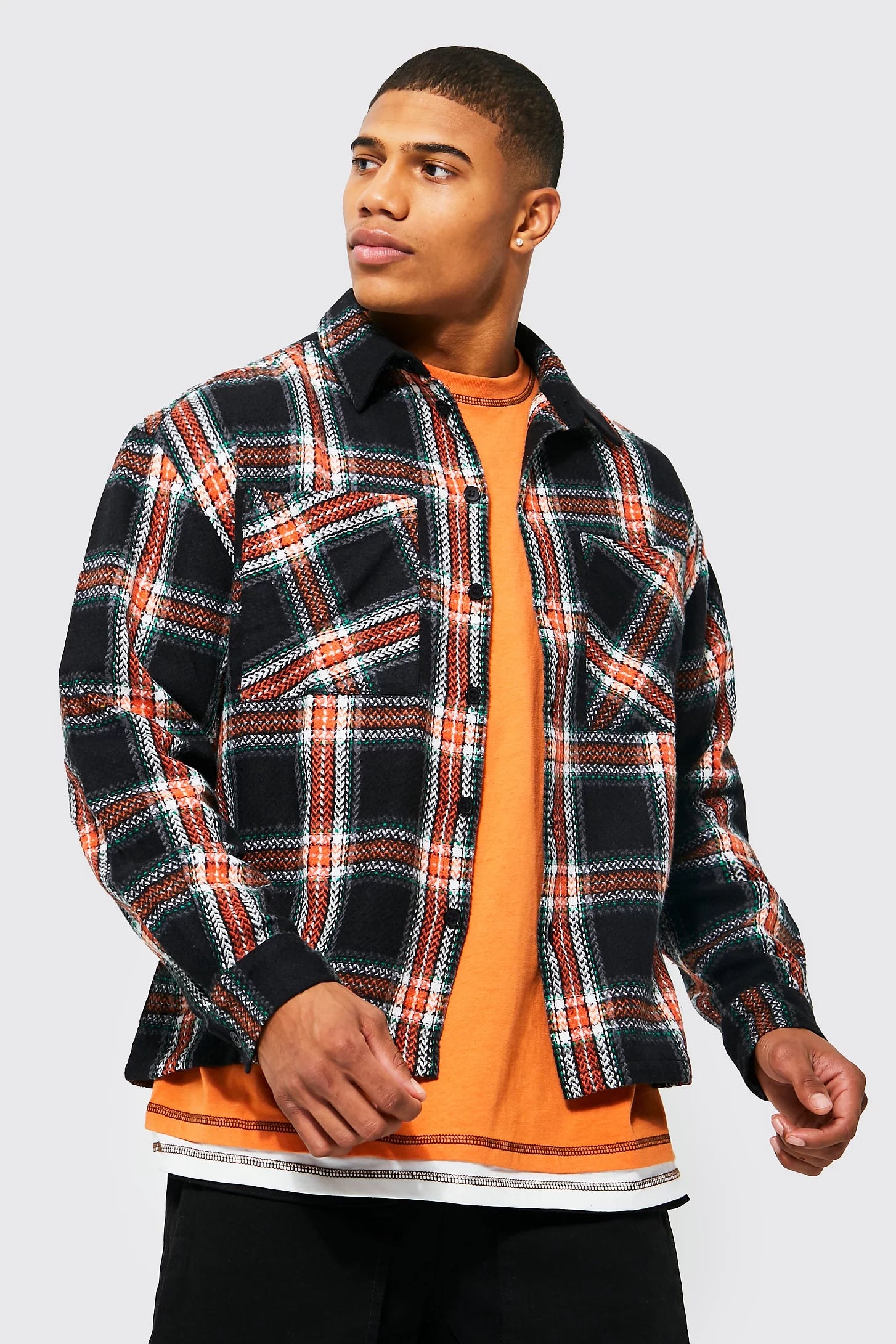 BOOHOOMAN BOXY CHECK SHIRT IN BLACK – Garmisland